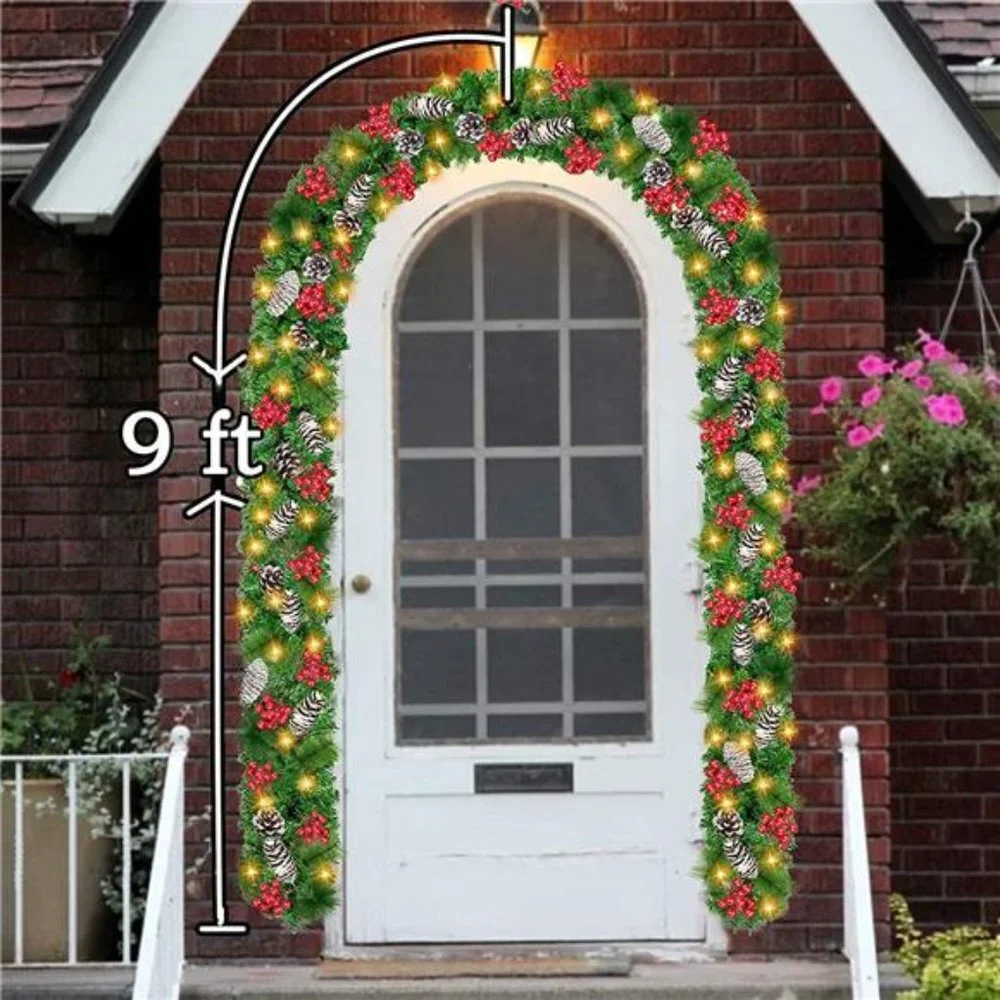 9 Ft 100 LED Prelit Christmas Garland Decoration 198 Red Berries